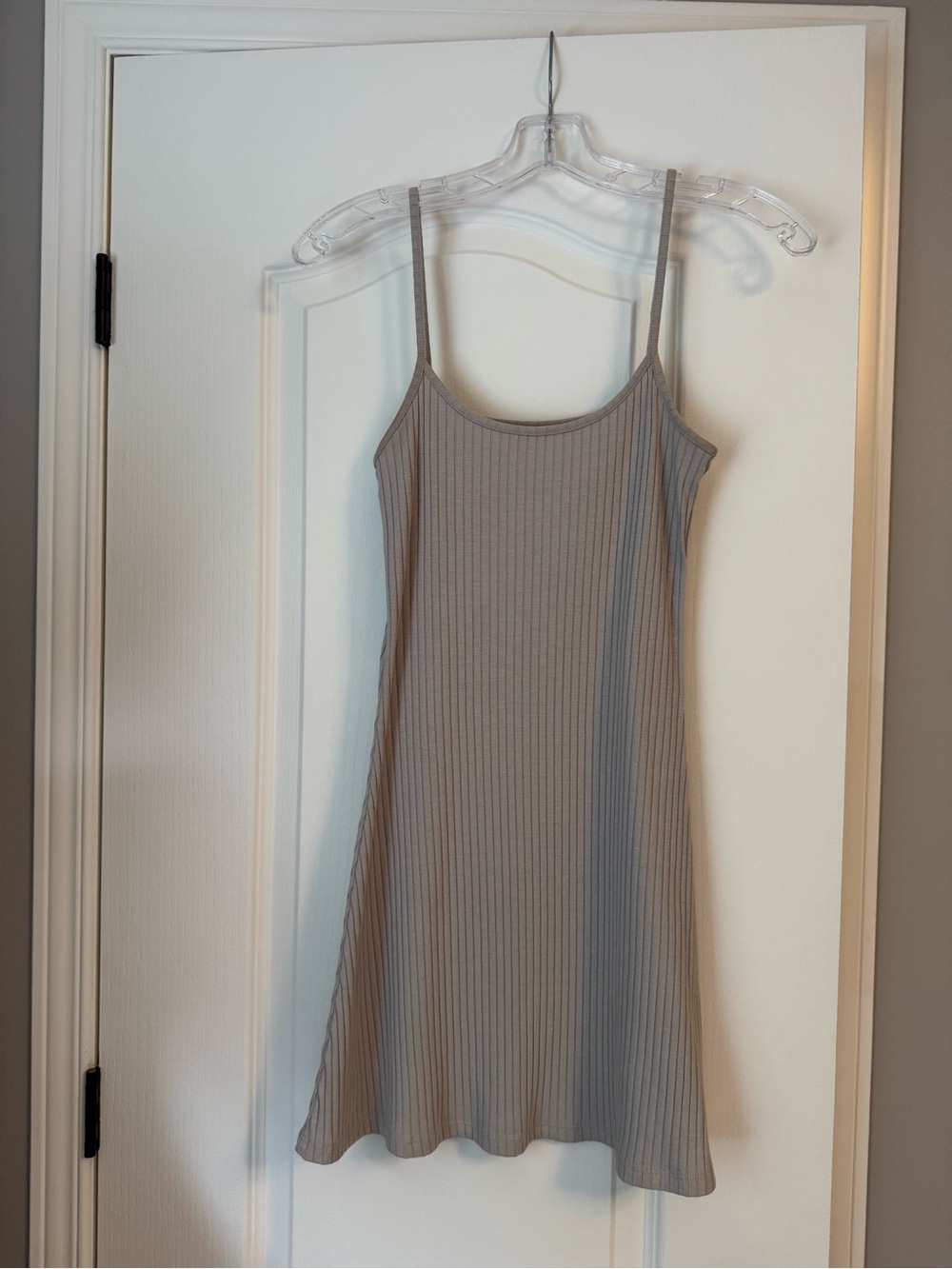 H&M Beige Ribbed Spaghetti-Strap Dress